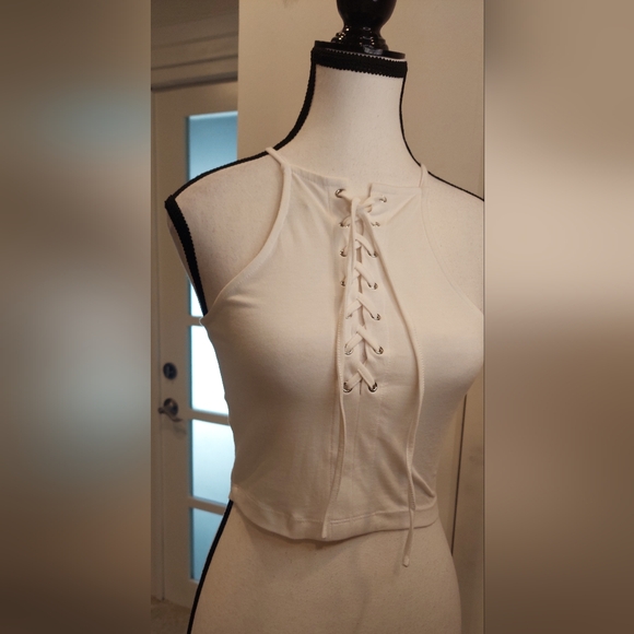 Charlotte Russe Tops - Charlotte Russe Cream Lace-Up Crop Top